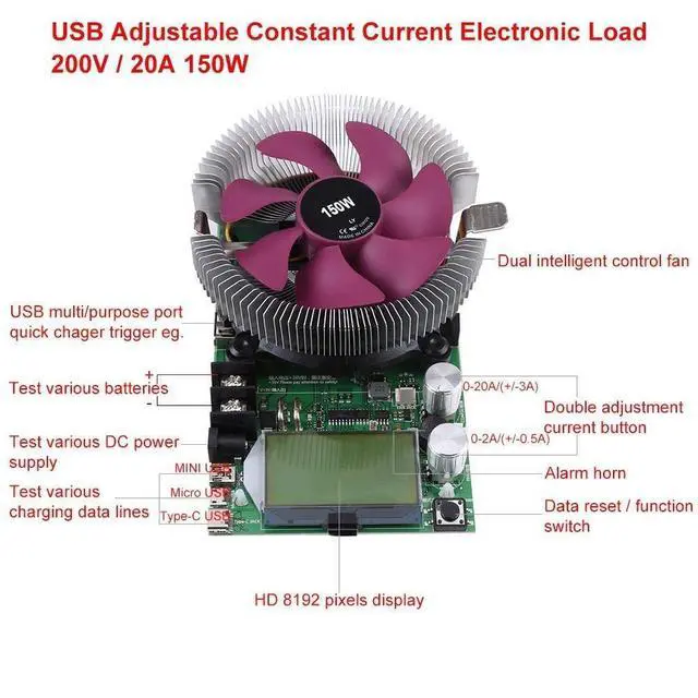 Alt view image 4 of 7 - Battery Tester USB Adjustable Constant Current Electronic Load Battery Capacity Tester Module 150W 200V 20A Electronic Load Battery Tester Discharge Tester Capacity Testing Module