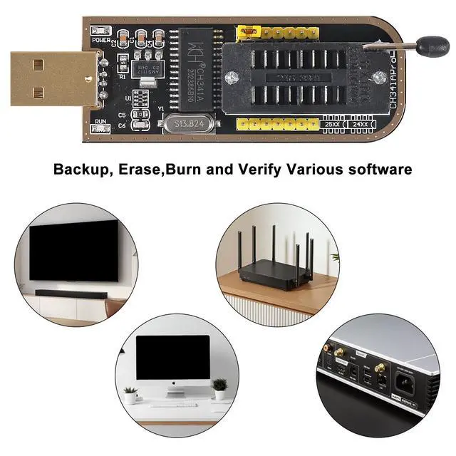 Alt view image 4 of 7 - EEPROM BIOS USB Programmer CH341A + SOIC8 SOP8 Test Clip + 1.8V Adapter + SOIC8 Adapter for EEPROM 93CXX / 25CXX / 24CXX +CH341A 24 25 Series Flash