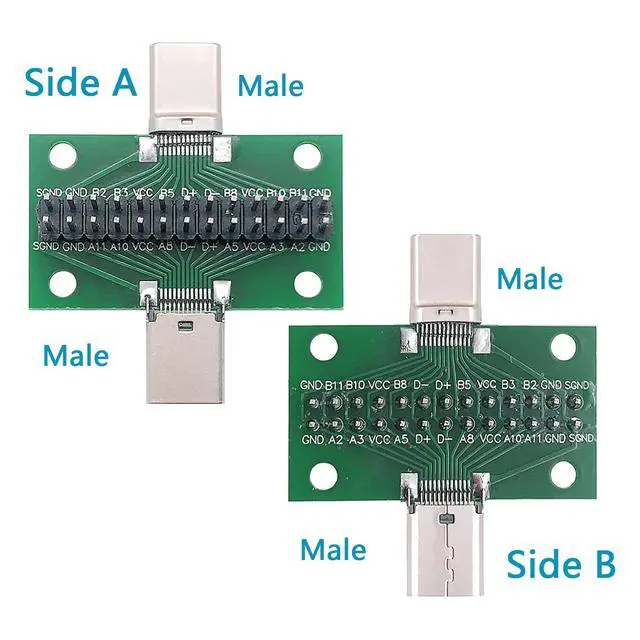 Alt view image 2 of 5 - 2 Pcs USB 3.1 Type-C Male to Male Test Board with PCB Board 24 Pins 2.54 mm Double-Sided Socket with pin Header Connector,Dupont Wire for Date Line Wire Cable Transfer