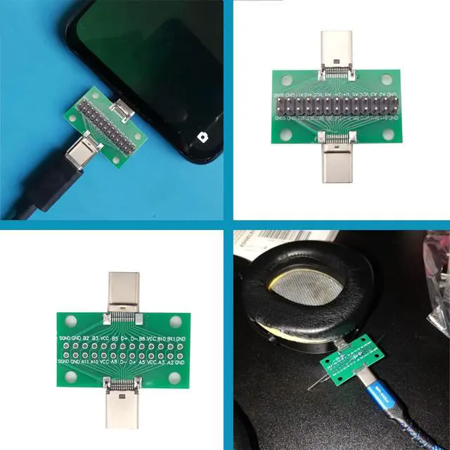 Alt view image 5 of 5 - 2 Pcs USB 3.1 Type-C Male to Male Test Board with PCB Board 24 Pins 2.54 mm Double-Sided Socket with pin Header Connector,Dupont Wire for Date Line Wire Cable Transfer