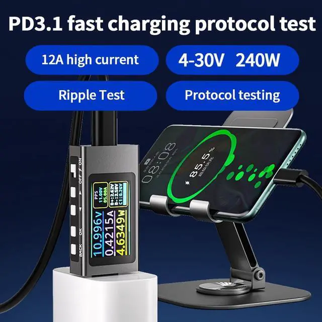 Alt view image 2 of 7 - USB C Power Meter Tester,USB C Tester Digital Multimeter with LCD Display,Digital Voltmeter Type C Voltage and Current Tester Fast Charging PD3.1 Protocol Testing,240W/40V/12A Capacity 2PCS