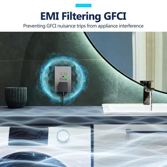Alt view image 3 of 7 - GFCI USB Outlet 15Amp, 4.2A USB A&C, ETL Listed, Space Gray, 2-Pack