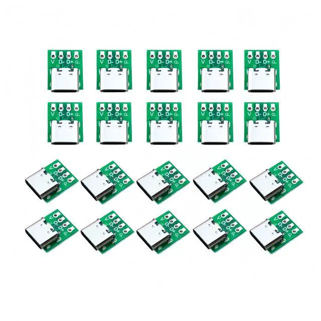 Main image of 20 Pack USB 3.1 Type C Connector Board DIY Serial Basic Breakout Female Connector for Data Line Wire Cable Transfer USB C Breakout Board 2.54mm
