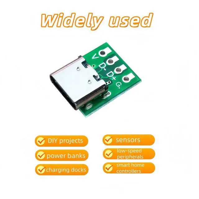 Alt view image 6 of 6 - 20 Pack USB 3.1 Type C Connector Board DIY Serial Basic Breakout Female Connector for Data Line Wire Cable Transfer USB C Breakout Board 2.54mm
