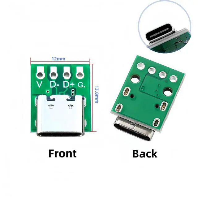 Alt view image 2 of 6 - 20 Pack USB 3.1 Type C Connector Board DIY Serial Basic Breakout Female Connector for Data Line Wire Cable Transfer USB C Breakout Board 2.54mm