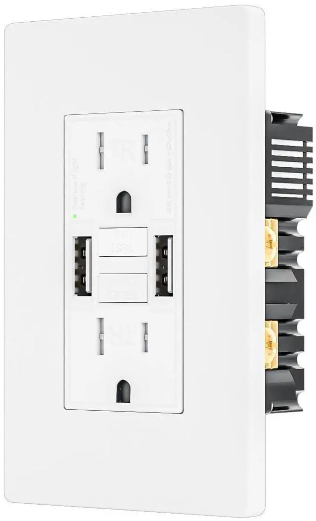 Main image of 15 Amp GFCI Outlet with Dual USB-A Ports, Self-Test GFCI Electrical Outlet, LED Indicator, Tamper-Resistant GFCI Outlet, Screwless Wall Plate Included, ETL Listed, White