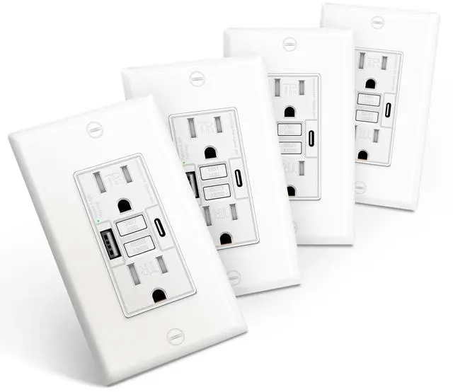 Main image of 4 Pack 15A GFCI Outlet with USB A&C Ports, Self-Test TR ETL Listed