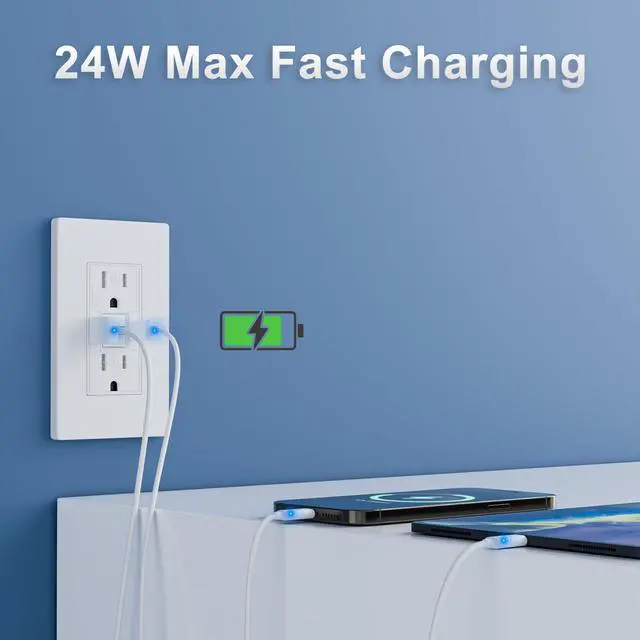 Alt view image 7 of 7 - 15 Amp GFCI Outlet with Dual USB-A Ports, Self-Test GFCI Electrical Outlet, LED Indicator, Tamper-Resistant GFCI Outlet, Screwless Wall Plate Included, ETL Listed, White