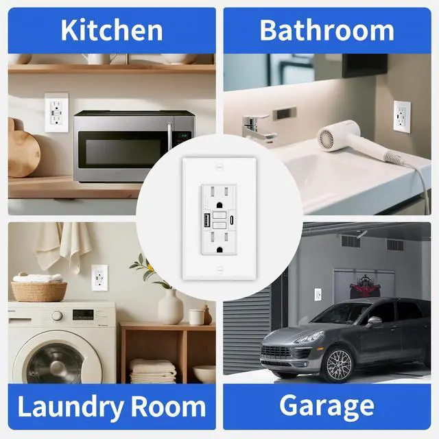 Alt view image 7 of 7 - 4 Pack 15A GFCI Outlet with USB A&C Ports, Self-Test TR ETL Listed