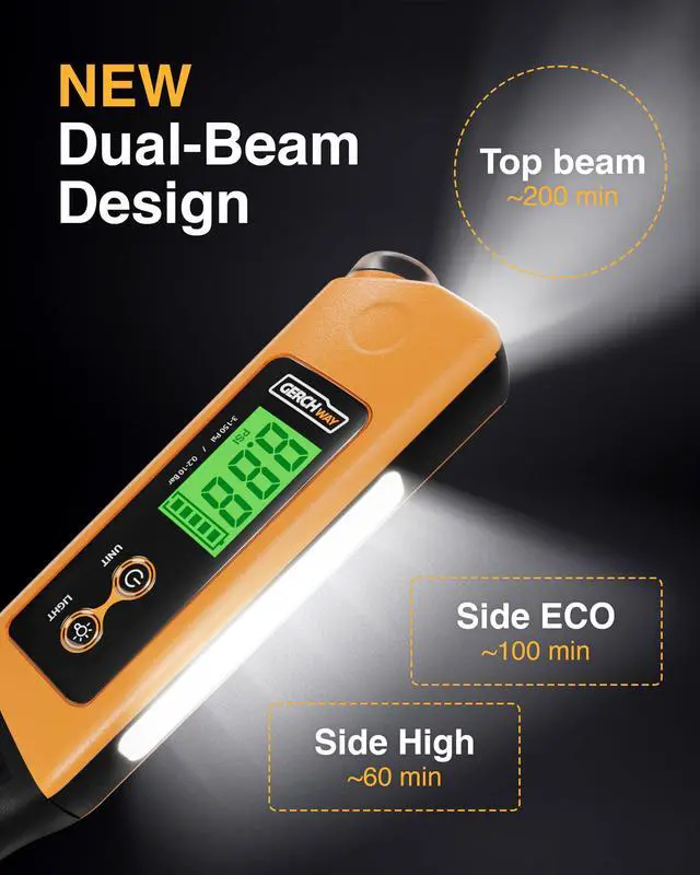 Alt view image 5 of 7 - 2-in-1 Digital Tire Pressure Gauge with Magnetic LED Work Light, USB Rechargeable, Lab Tested Air Gauge, 150 PSI