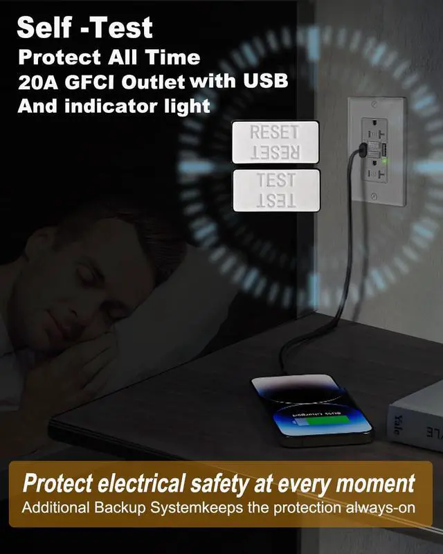 Alt view image 3 of 7 - White 20A GFCI Outlet with USB,Type C and USB A Fast Charger for Smartphone