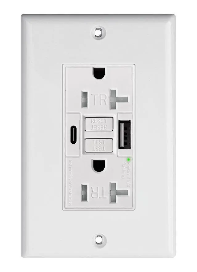 Alt view image 2 of 7 - White 20A GFCI Outlet with USB,Type C and USB A Fast Charger for Smartphone