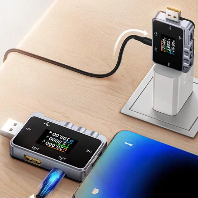 Alt view image 3 of 6 - FNAC-28 USB Tester Digital Voltmeter and Ammeter with 1.06-Inch Color Display, 4-24V Voltage, 0-6.5A Current, USB-A/Type-C Ports