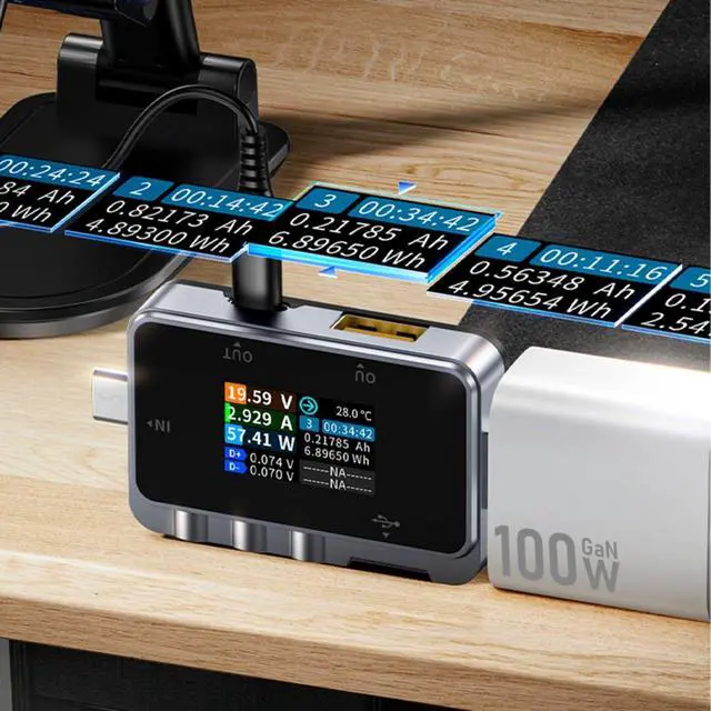 Alt view image 6 of 6 - FNAC-28 USB Tester Digital Voltmeter and Ammeter with 1.06-Inch Color Display, 4-24V Voltage, 0-6.5A Current, USB-A/Type-C Ports