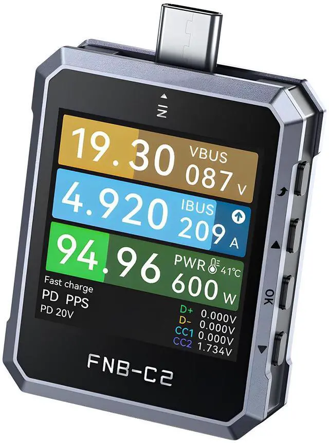 Main image of FNB-C2 USB Tester, USB-C Fast Charging Tester 4-50V 6.5A Digital Ammeter Voltmeter Voltage Current Meter