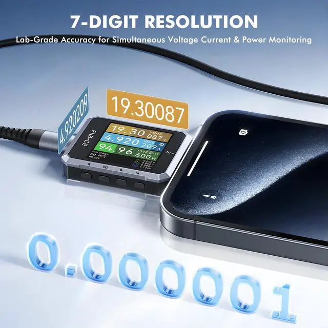 Alt view image 2 of 7 - FNB-C2 USB Tester, USB-C Fast Charging Tester 4-50V 6.5A Digital Ammeter Voltmeter Voltage Current Meter