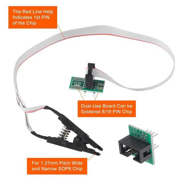 Alt view image 5 of 7 - SOIC8 SOP8 Flash Chip IC Test Clips Socket Adpter Programmer BIOS + CH341A 24 25 Series for EEPROM Flash BIOS USB Programmer Module (Double Clip+ USB)
