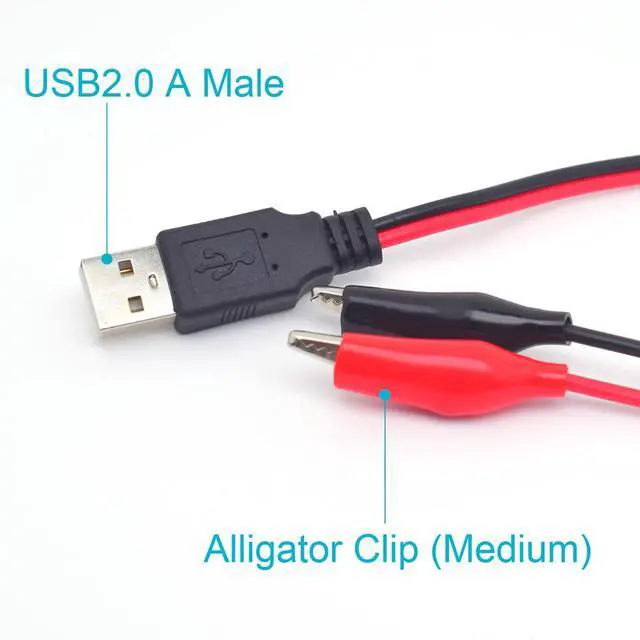 Alt view image 3 of 7 - 1PCS Alligator Clips with Wires USB,20AWG 1M/3.3FT Alligator Test Clips Clamp to Male Connector Power Supply Adapter USB Test Leads 5V 3A Cable for Multimeter Measure,Electronic Testing