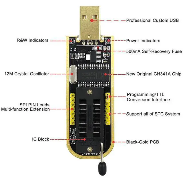 Alt view image 3 of 7 - SOP8 SOIC8 Test Clip and CH341A USB Programmer Flash for Most of 24 25 Series BIOS Chip with PDF Tutorial
