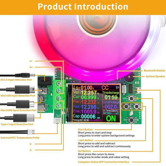 Alt view image 3 of 7 - Battery Load Tester - 180W 200V 20A USB Load Tester 4-Wire System Adjustable Constant Current Voltage Discharge Lithium Battery Capacity Tester Electronic Load Tester