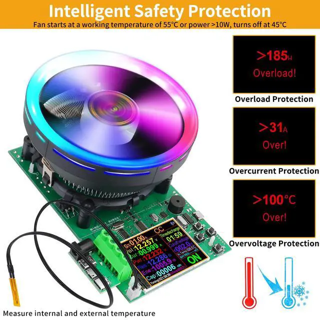 Alt view image 5 of 7 - Battery Load Tester - 180W 200V 20A USB Load Tester 4-Wire System Adjustable Constant Current Voltage Discharge Lithium Battery Capacity Tester Electronic Load Tester