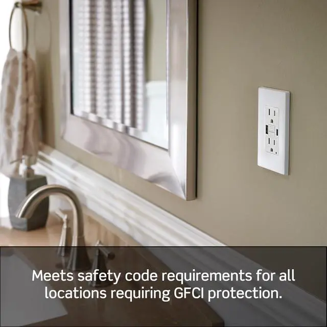 Alt view image 4 of 4 - 15A SmartlockPro Self-Test GFCI Combination with Type A & Type-C USB in-Wall, USB Charger for Smartphones and Tablets, GUAC1-W, White