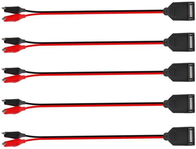 Main image of 5pcs USB Female to Alligator Clip Adapter Cable Alligator Clip Jumper Probe Test Wire 24AWG Adapter Red and Black for Testing The Circuit