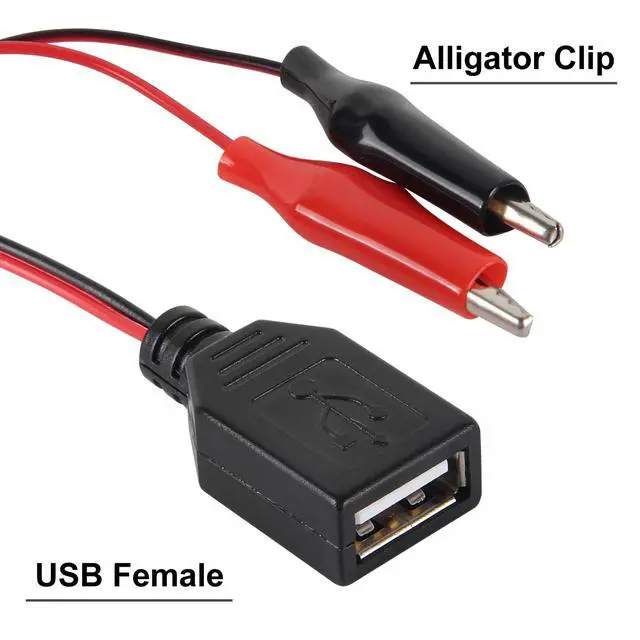 Alt view image 2 of 6 - 5pcs USB Female to Alligator Clip Adapter Cable Alligator Clip Jumper Probe Test Wire 24AWG Adapter Red and Black for Testing The Circuit