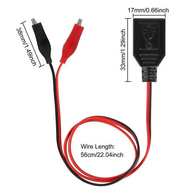 Alt view image 5 of 6 - 5pcs USB Female to Alligator Clip Adapter Cable Alligator Clip Jumper Probe Test Wire 24AWG Adapter Red and Black for Testing The Circuit