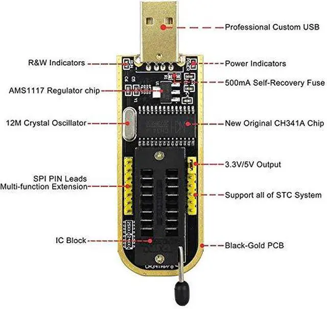 Alt view image 5 of 6 - CH341A 24 25 Series EEPROM Flash BIOS USB Programmer+SOIC8 SOP8 Test Clip+SPI Flash 1.8V Adapter+SOP8 SOIC8 to DIP8 Adapter Socket Converter