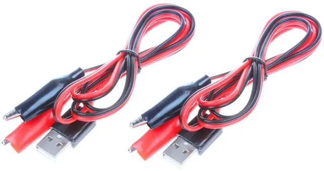Main image of Alligator Clip to USB Male Test Wire Adapter Red Black Wire Alligator Clip Test Cable 3.2ft (Pack of 2)