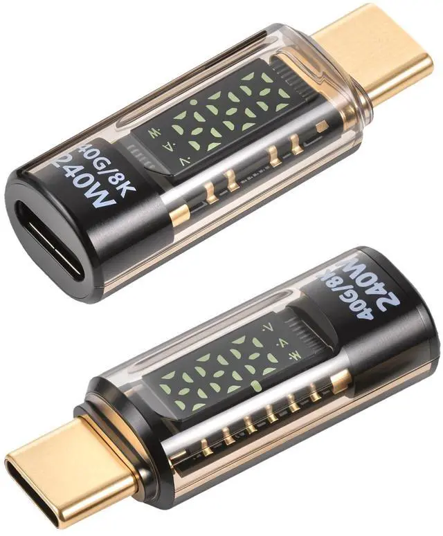 Main image of 2 Pack 240w USB C Power Meter Tester with Digital Display, Voltage CurrentPower LED Display, PD USB-C Male to Female Connector for USB-C Cables/Devices