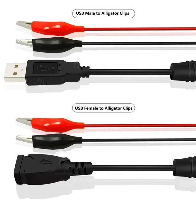 Alt view image 2 of 7 - Alligator Clips to USB Male Test Lead Adapter 18AWG Red Black Wire Maximum 10A Current 12 Inches Alligator Clips USB Test Lead (Pack of 2)