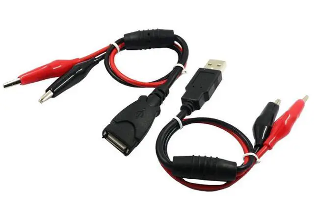 Alt view image 5 of 7 - Alligator Clips to USB Male Test Lead Adapter 18AWG Red Black Wire Maximum 10A Current 12 Inches Alligator Clips USB Test Lead (Pack of 2)