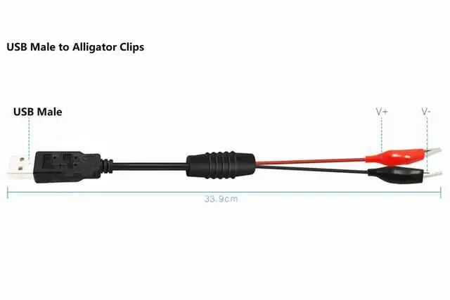 Alt view image 4 of 7 - Alligator Clips to USB Male Test Lead Adapter 18AWG Red Black Wire Maximum 10A Current 12 Inches Alligator Clips USB Test Lead (Pack of 2)