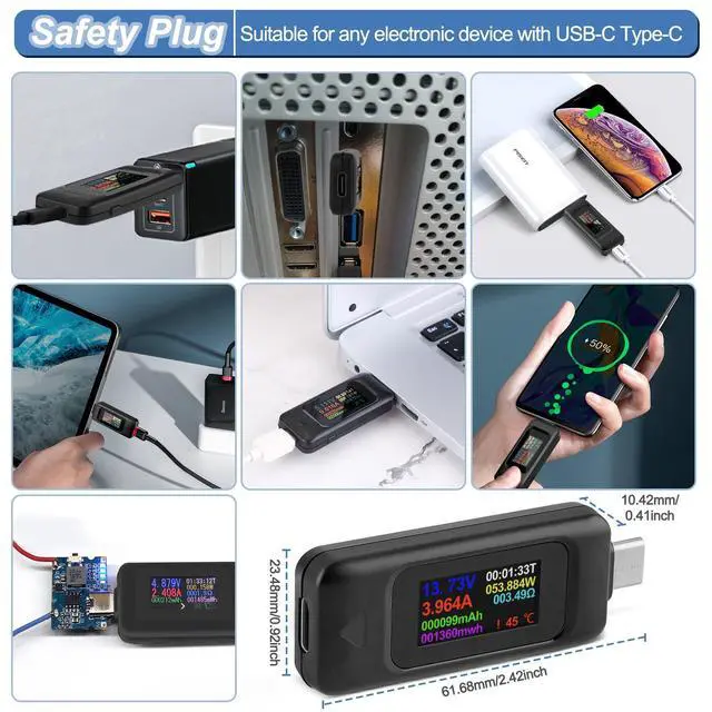 Alt view image 4 of 7 - Type-C USB Tester Voltmeter Meter USB Multimeter Voltage and Current Tester 0-5A 4-30V USB Power Meter Multi-Function Tester Color Display Capacity Voltage Current Detector (V1)