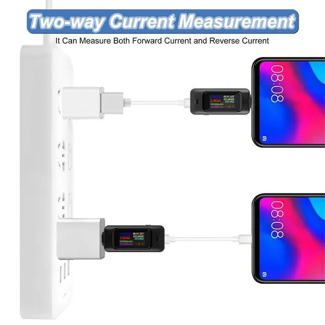 Alt view image 7 of 7 - Type-C USB Tester Voltmeter Meter USB Multimeter Voltage and Current Tester 0-5A 4-30V USB Power Meter Multi-Function Tester Color Display Capacity Voltage Current Detector (V1)