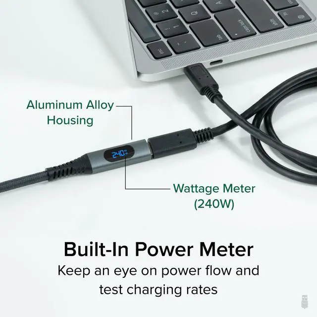 Alt view image 3 of 7 - USB C Extension Cable 3.3 Ft, Digital Power Meter Tester for Monitoring USB-C Connections, Supports Fast Charging up to 240W, 4K 60Hz Display, 10Gbps Data, Digital Multimeter Tester