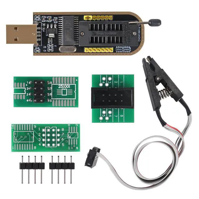 Alt view image 7 of 7 - SOIC8 SOP8 Flash Chip IC Test Clips Socket Adpter Programmer BIOS + CH341A 24 25 Series for EEPROM Flash BIOS USB Programmer Module (Double Clip+ USB)