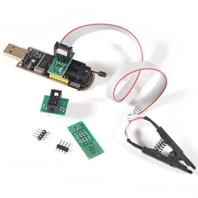 Alt view image 6 of 7 - SOIC8 SOP8 Flash Chip IC Test Clips Socket Adpter Programmer BIOS + CH341A 24 25 Series for EEPROM Flash BIOS USB Programmer Module (Double Clip+ USB)