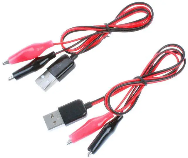 Main image of Alligator Clip to USB Male Test Wire Adapter Red Black Wire Alligator Clip Test Cable Length 3.2 feet (Pack of 2)