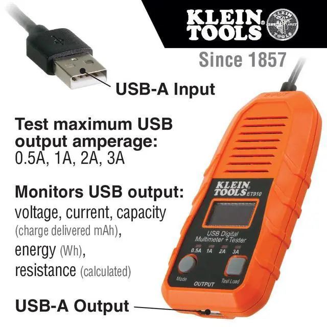 Alt view image 2 of 7 - ET910 USB Power Meter and Tester, USB-A Digital Meter for Voltage, Current, Capacity, Energy, Resistance, Max Current