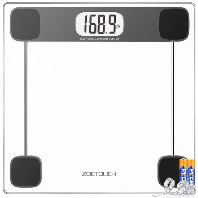 Main image of Scale for Body Weight, Accurate Bathroom Scales, Digital Weighing Machine for People, 400lb Capacity, LCD Display, Step-On Technology, Tempered Glass, Measuring Tape Included