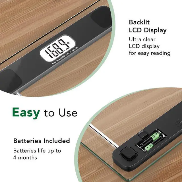 Alt view image 6 of 7 - Scale for Body Weight, Accurate Bathroom Scales, Digital Weighing Machine for People, 400lb Capacity, LCD Display, Step-On Technology, Tempered Glass, Measuring Tape Included