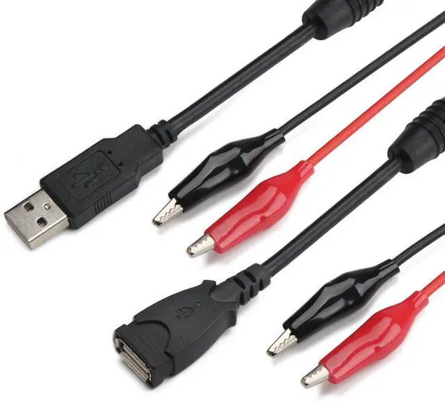 Main image of 18 AWG USB to Alligator Clips with Wires - USB Male to Female Ports Test Leads with Alligator Clips Electrical Testing 13.35 inches 3-5A