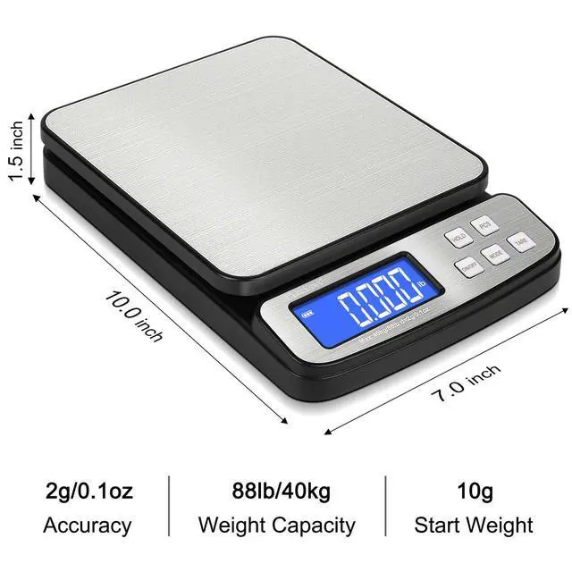 Alt view image 4 of 7 - Digital Shipping Postal Scale 88lb x 0.1oz, Stainless Steel Platform