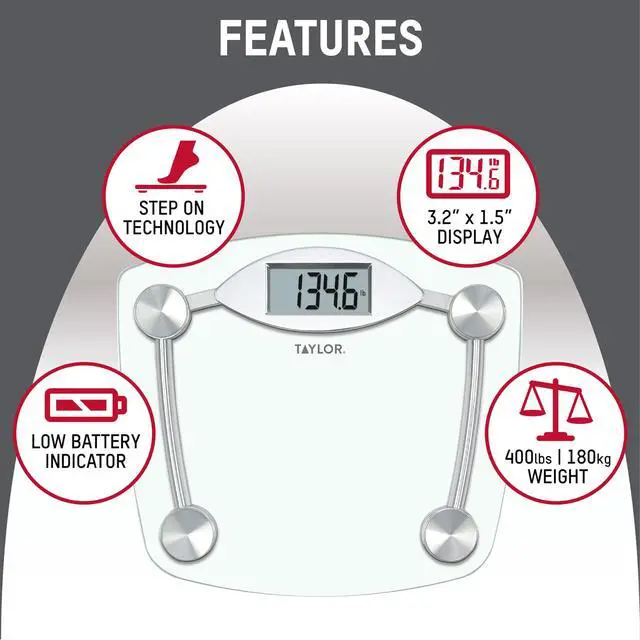 Alt view image 3 of 7 - Digital Bathroom Scale, Body Weight Scale, Instant On and Off, 400 lb Capacity, Sturdy Clear Glass with Chrome-Finish Base