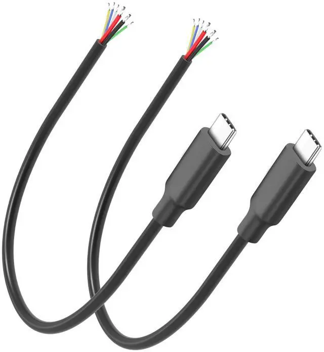 Main image of 6 Pin USB C DIY Full Featured Bare Wire Repair Cable 5A USB Type C Male 6 Core Charging Data Extension Pigtail Cable Plug 480Mbps CC1+CC2, for DIY Repair R&D Testing, 30cm/11.8in, 2Pcs