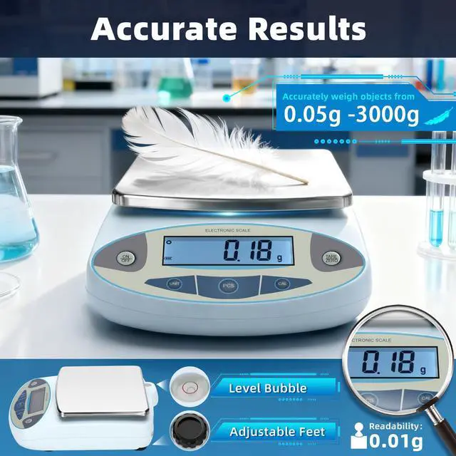 Alt view image 3 of 7 - Lab High Accuracy,13 Unit 0.01g High Precision Digital Analytical Balance, Electronic Laboratory Precision Gram Scale Digital Kitchen/Jewelry/Scientific Scale (3000 x 0.01g)