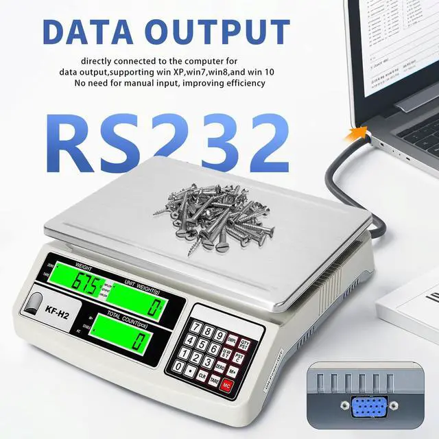 Alt view image 4 of 7 - Industrial Counting Scale, 30kg/0.5g Digital Coin Scale for Coin, Parts, High Precision Electronic Gram Scale with RS232 Port for Connecting Computer or Printer,kg/g/lb Switching, LCD Display